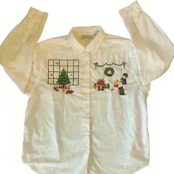 Vintage 90s Embroidered Christmas button shirt size 16 Ugly Christmas Sweater - Picture 1 of 9